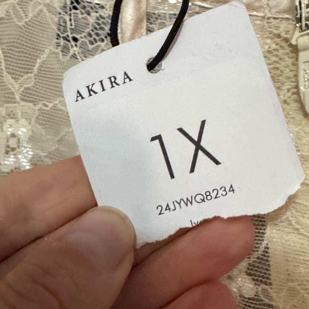 NWT AKIRA Brunchin Lace Mini Dress-Sz 1X-Cream Floral Overlay-Sheer Corset Top - Picture 5 of 15